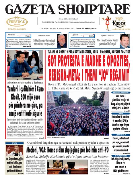 Gazeta Shqiptare Print 3 Mars 2023 Gazeta Shqiptare Online