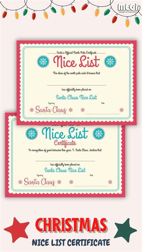 Nice List Certificate Santas Nice List Nice Certificate