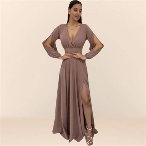 Vestido De Festa Manga Longa Jade Nana Marie Vestido Longo Nude