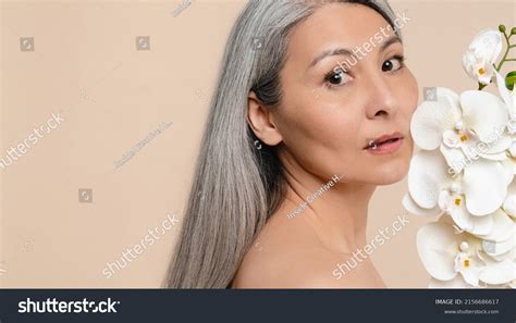 Beautiful Mature Middleaged Woman Shirtless Naked Stock Photo