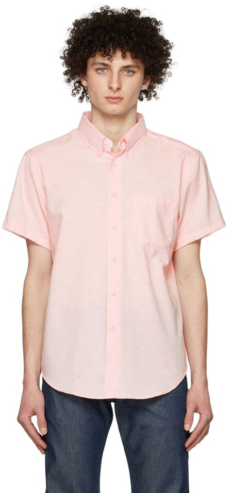 Naked Famous Denim Pink Organic Cotton Short Sleeve Shirt Naked And Famous Denim