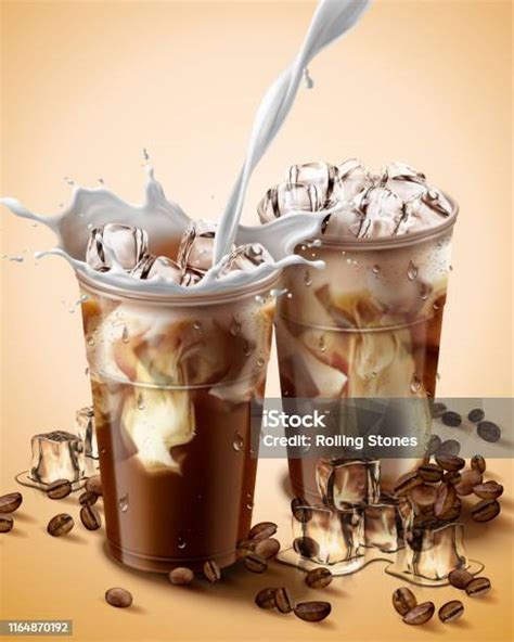Susu Mengalir Ke Es Kopi Ilustrasi Stok Unduh Gambar Sekarang