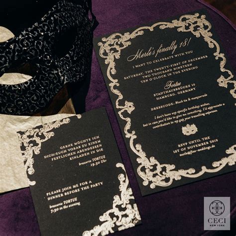 A Glamorous Black Tie Invitation Box For A Masquerade Birthday Party