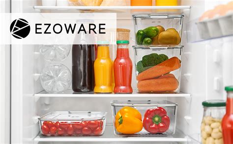 Ezoware 6 Pack Stackable Clear Refrigerator Organizer Bins