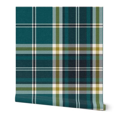 Headmaster Plaid Teal Navy Blue Large Wallpaper Spoonflower