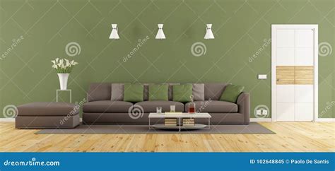 Green and Brown Living Room Stock Illustration - Illustration of flower ...