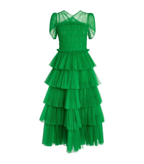 Huishan Zhang Tiered Tulle Mae Maxi Dress In Green Lyst