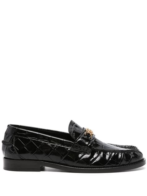 Versace Medusa Crocodile Embossed Loafers In Black Lyst