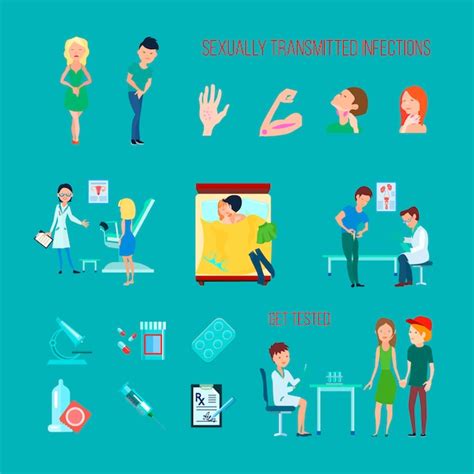 Colored Flat And Isolated Sexual Health Diseases Icon Set With Different Infections Symptoms