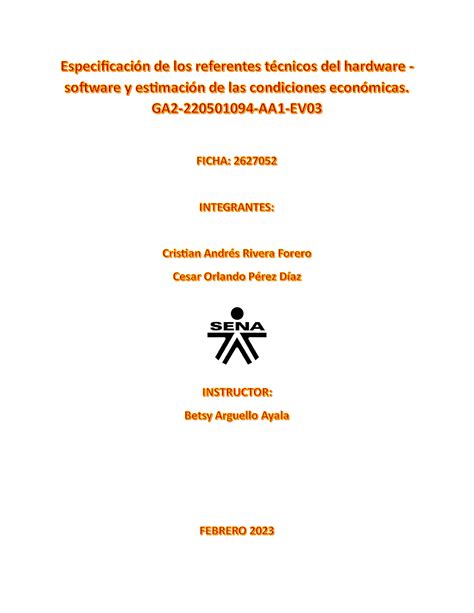 Especificaci N De Los Referentes T Cnicos Del Hardware Software Y