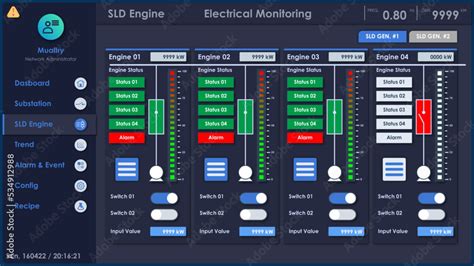 Hmi Scada Ui Template Industrial Flat Design Stock Vector Adobe Stock