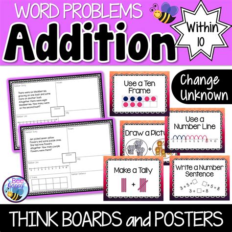 Subtraction Word Problems Within 20 Change Unknown Think Boards