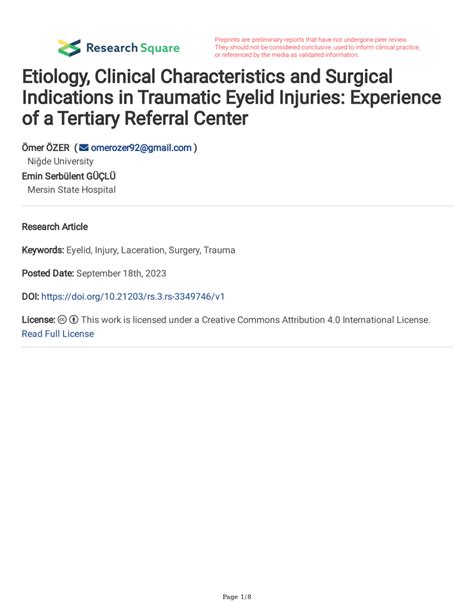 Pdf Etiology Clinical Characteristics And Surgical Indications In Traumatic Eyelid Injuries