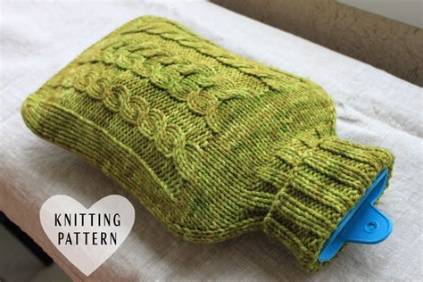 Cabled Hot Water Bottle Cozy Knitting Pattern PDF Etsy