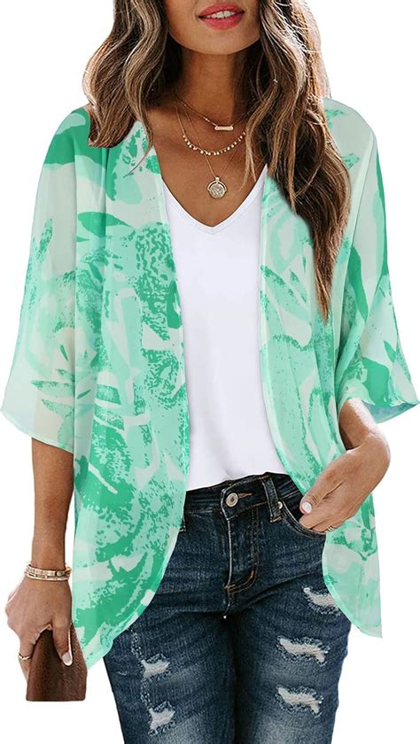 Womens Floral Kimono Cardigan Casual Open Front Tops Loose Spring