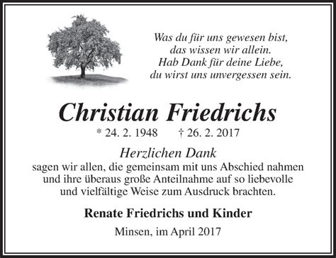 Traueranzeigen Von Christian Friedrichs Nordwest Trauer De