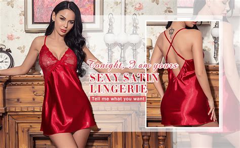 Avidlove Women V Neck Nightwear Lingerie Satin Sleepwear Lace Chemise Mini Teddy Amazon Ca