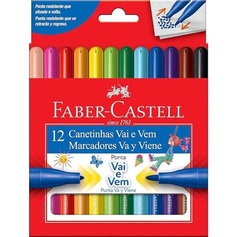 Caneta Hidrográfica Vai e Vem 12 cores - Faber Castell - Papelaria Helena