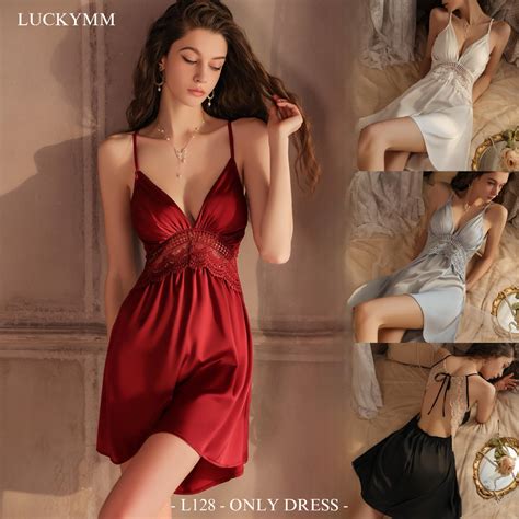 Jual Luckymm Sleepwear Lingerie Dress Satin Silk Baju Sexy Lingerie Wanita Lingerie Sexy