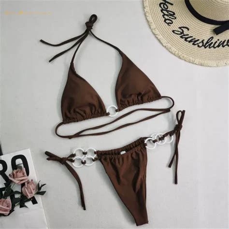 Brasilian Thong Style Bikini Women Two Piece Multicolor White Swimsuit Sexy Lace Up Bathing Suit