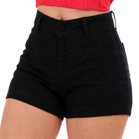 Short Preto Jeans Cintura Alta