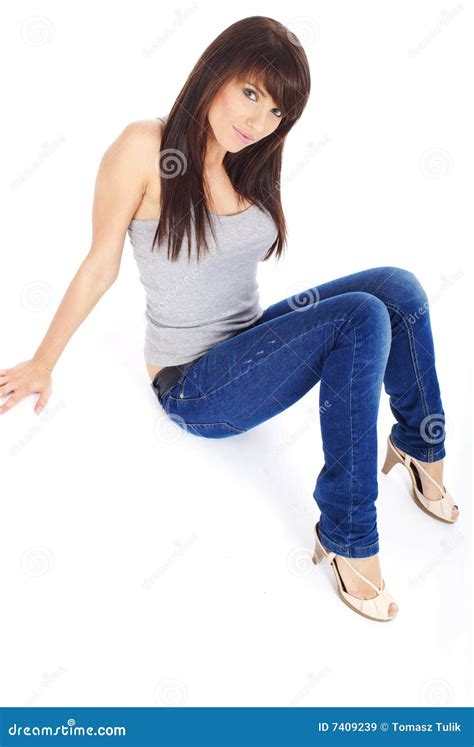 Belle Fille Dans Des Jeans Image Stock Image Du Patte 7409239