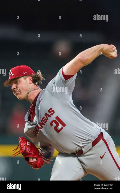 February 25 2024 Hogs Pitcher Mason Molina 21 Prepares To Deliver A