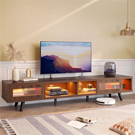 Bestier 70 Led Tv Stand For Tvs Up To 75 Mid Century Modern Entertainment Center With Sliding