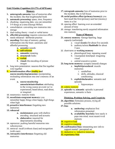 Unit 5 Guide 2020 Unit 5 Guide Cognition 13 17 Of AP Exam Memory