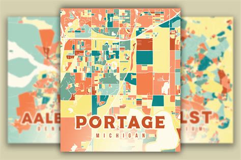 Portage Michigan Colorful Map Graphic By Poster Boutique · Creative Fabrica