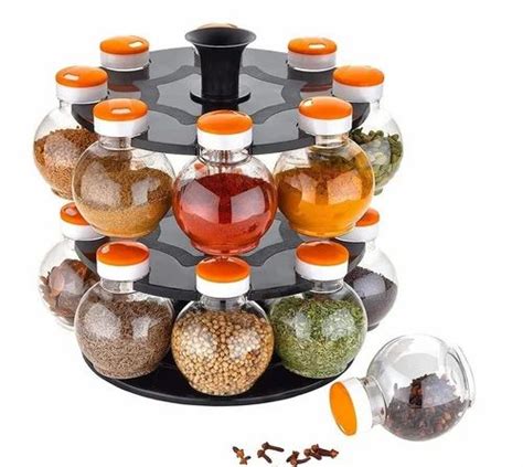 Plastic 360 Degree Revolving Round Shape Transparent Jar Spice Rack 16