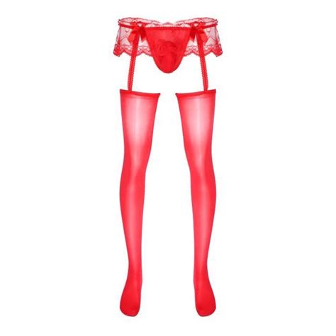 Iixpin Homme Sissy Collant Ouvert Transparent Bas Porte Jarretelles Dentelle Lingerie Erotique