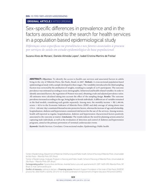 PDF Sex Specific Differences In Prevalence And In The Factors Associated To The Search For