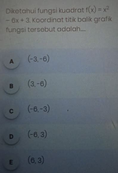 Solved Diketahui Fungsi Kuadrat F X X 2 6x 3 Koordinat Titik Balik