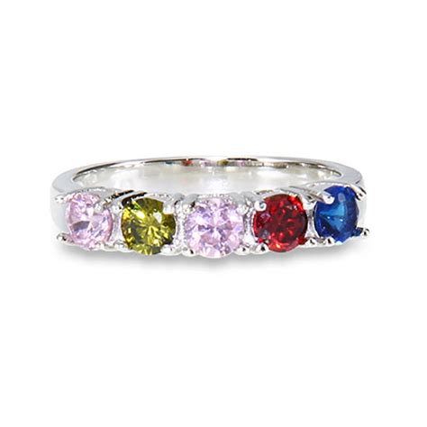 5 Stone Round Cut Cz Silver Custom Birthstone Ring