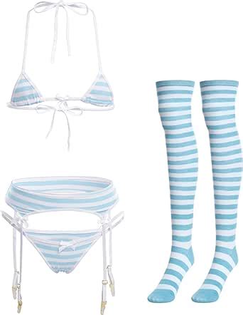 Amazon Abafip Women Cute Kawaii Anime Lingerie Set Halter Strap Micro Bra Tiny Panty Garter