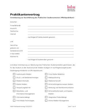 Ausfüllbar Online Vereinbarung zur Durchfhrung des Praktischen