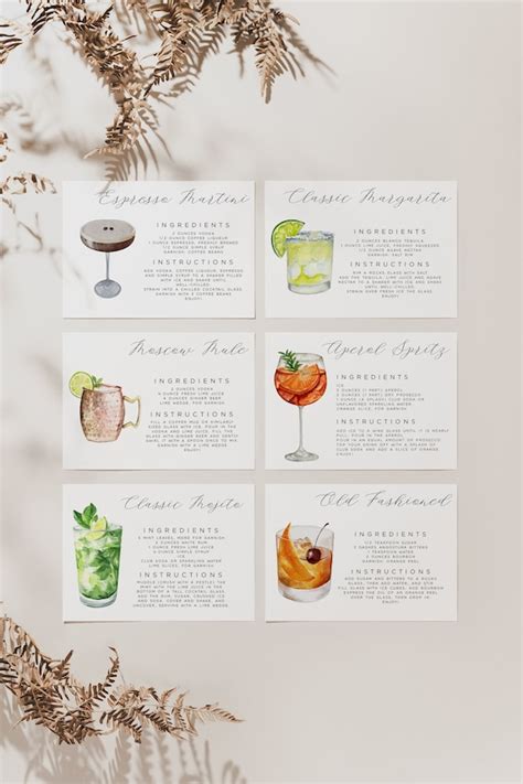 Cocktail Recipe Cards Template Editable Drink Recipe Card - Etsy