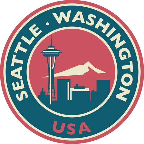 Badge, label or stamp with Seattle skyline, vector illustration