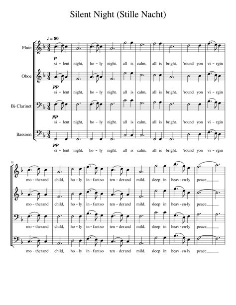 Silent Night Sheet Music For Flute Oboe Clarinet In B Flat Bassoon