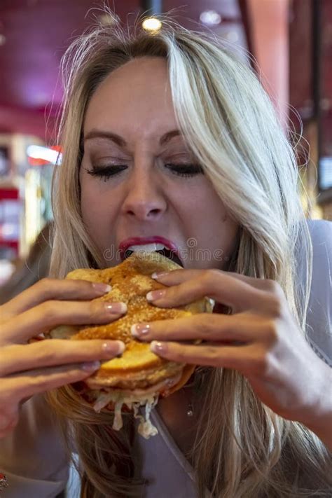 Blonde Model Eating A Sandwich After A Long Day Of Modeling Stock Image Image Of Carbs Bread