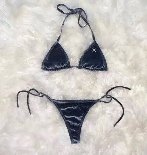 Boutinela Matching Velvet Bikini Set Blue Off Retail From Cayla