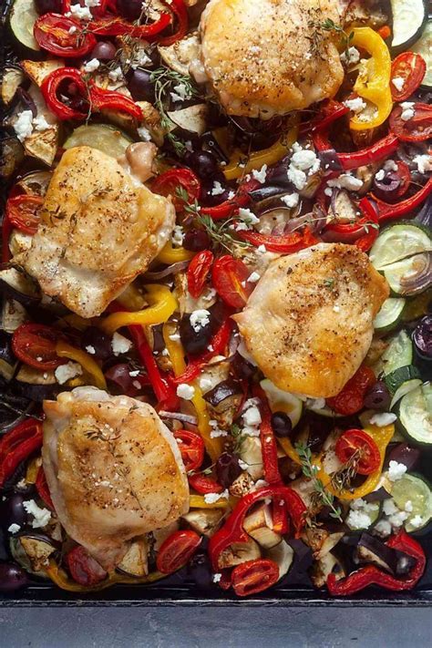 Greek Inspired Sheet Pan Chicken With Veggies And Feta