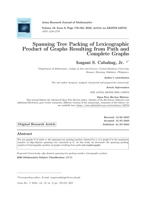 PDF Spanning Tree Packing Of Lexicographic Product Of Graphs