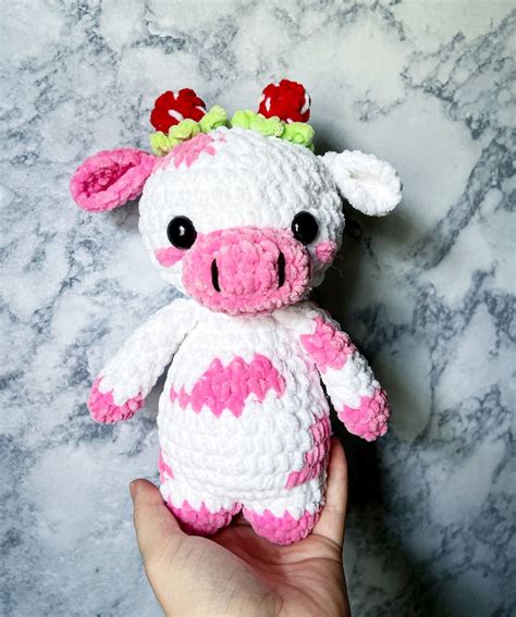 Pdf Cow Crochet Pattern Cow Amigurumi Strawberry Cow Etsy