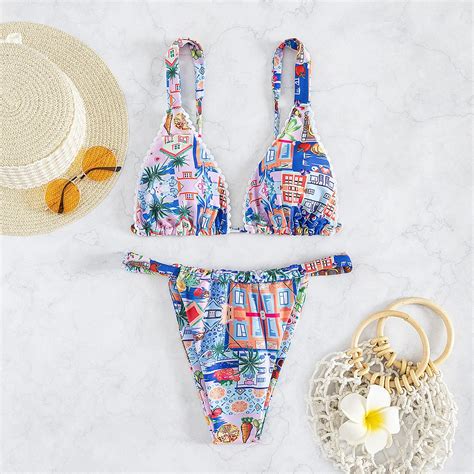 Womens Tropical Print Underwire Bikini Swimwear Set On Luulla