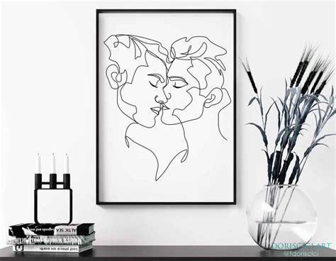 Kiss Printable Wall Art Gay Art Print One Line Drawing Male Art Minimalist Male Line Art Minimal