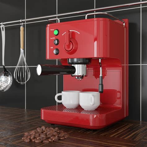 Maquina De Fazer Cafe - Máquina de fazer café expresso vermelho closeup na frente da parede de ...