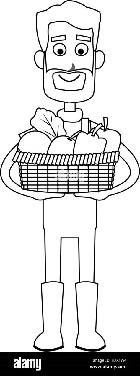 Happy Male Farmer Holding Basket Icon Image Vector Illustration Design