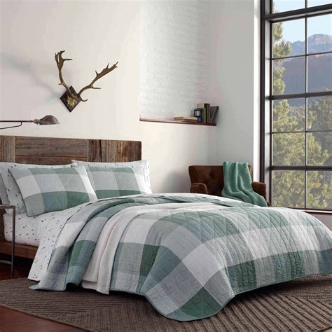 Eddie Bauer Plaid Cotton Plain Weave Lightweight Quilt Sets Twin Green